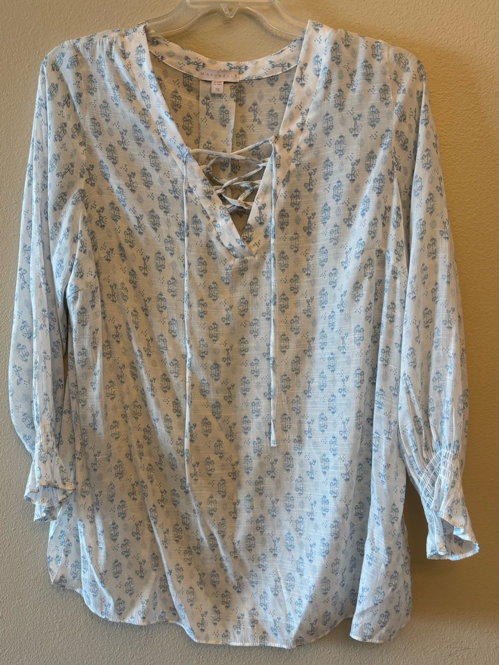 Elle Pale Blue Floral Lace-Up Tunic